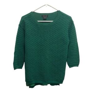 Trouvé Green Crew Neck Sweater with Textured Knit 3/4 Sleeves XS